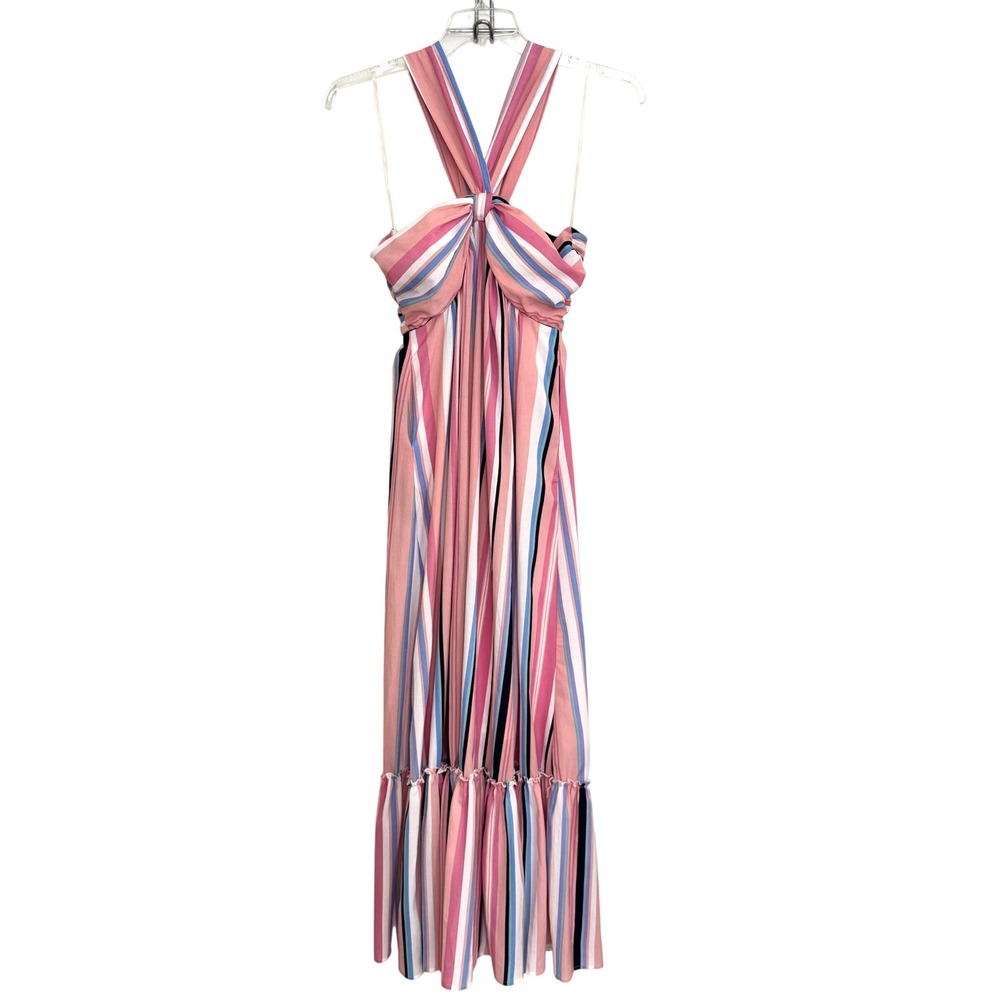 Anthropologie Listicle‎ Halter Maxi Dress Striped Ruffle Hem Women's Size Large